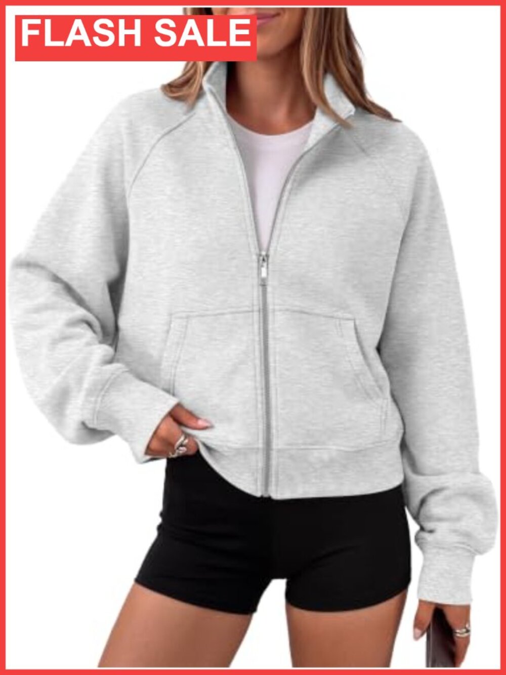 Women's Zip Up Cropped Hoodie Mock Neck Fleece Sweatshirt